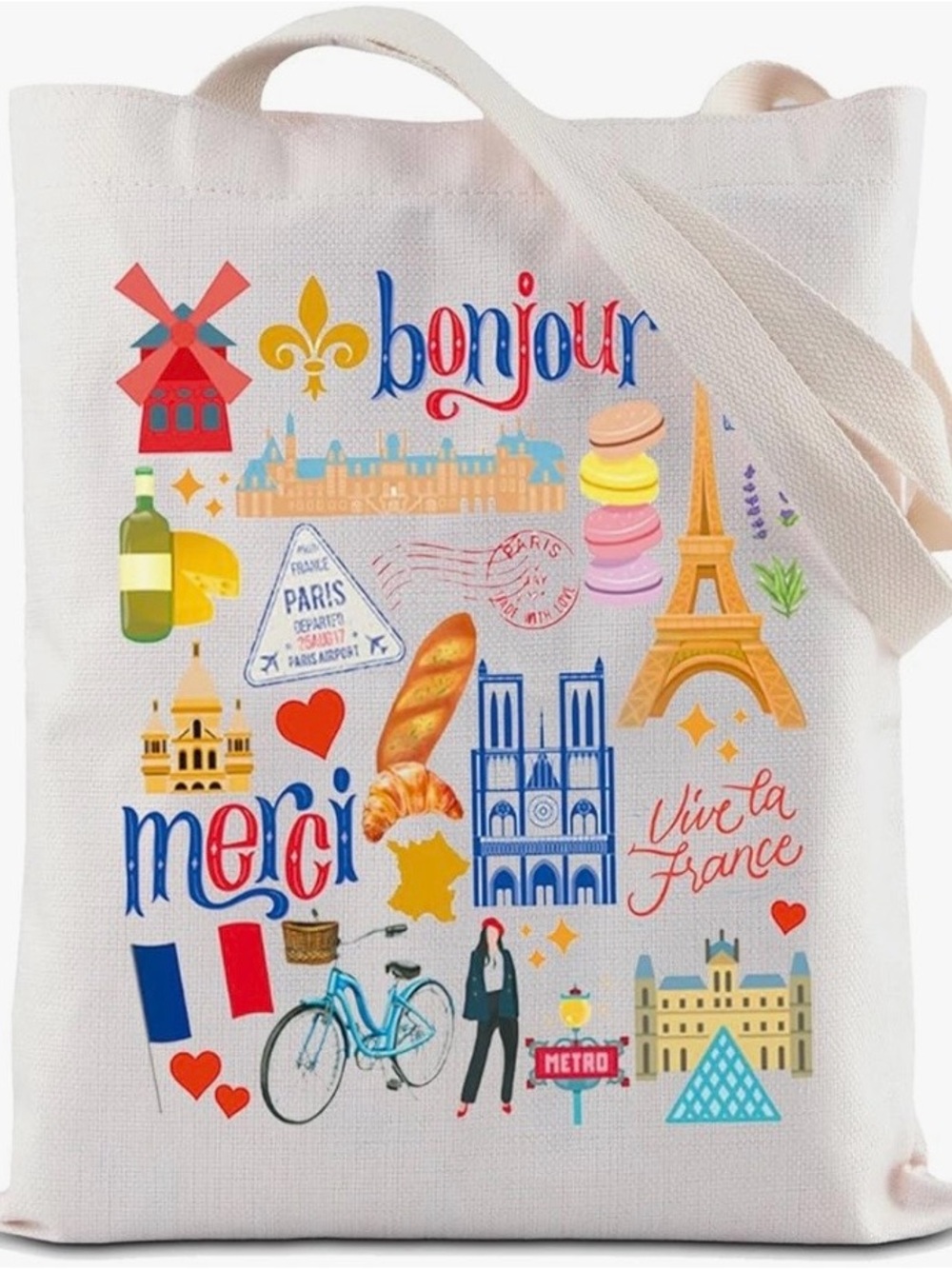 Bonjour Paris Graphic Canvas Tote Bag - new